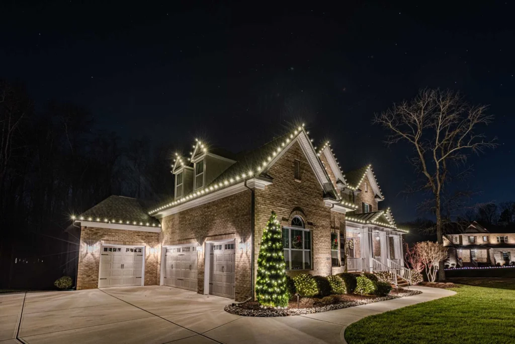 Braselton Christmas light installation on a home